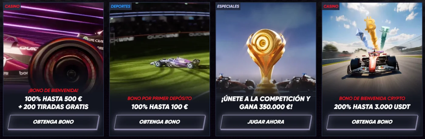 Bonos y promociones de QuickWin Casino Bonos y promociones de QuickWin Casino con oferta de bienvenida, deportes, torneo y bono crypto